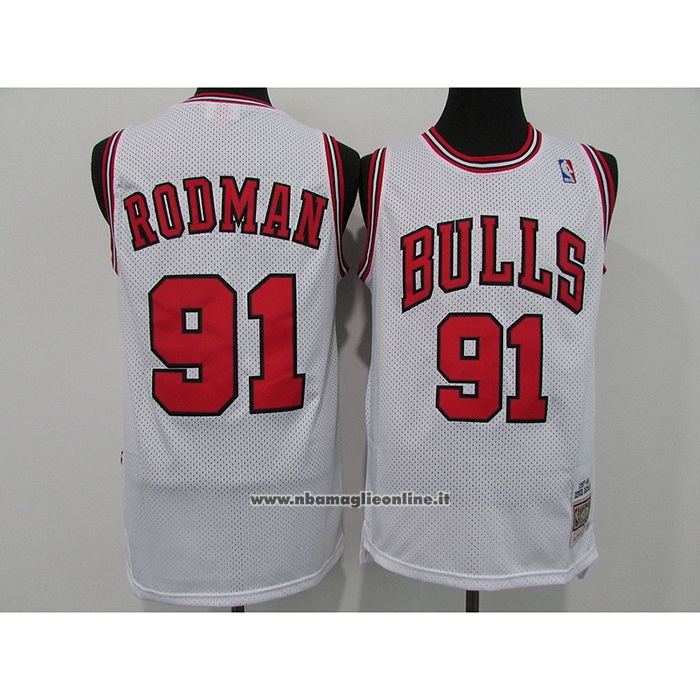 Maglia Chicago Bulls Dennis Rodman #91 Mitchell & Ness 1997-98 Bianco